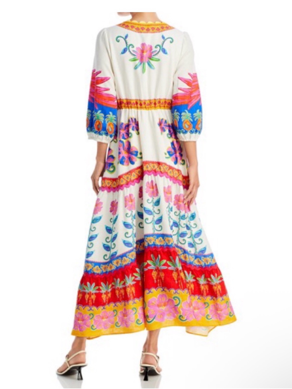 Farm Rio Vivid Garden Floral Maxi Dress in White with Multicolor Print - Picture 2 of 3